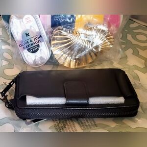 Badgley Mischka Black Quilted Wristlet Clutch + Beauty Bundle.